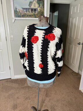 Vintage Quirky Women's Sweater with Satin Floral Accents.